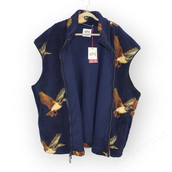NEW 4XL Tall Woolrich x Target Duck Print Fleece Vest Navy Full-Zip - Picture 7 of 14